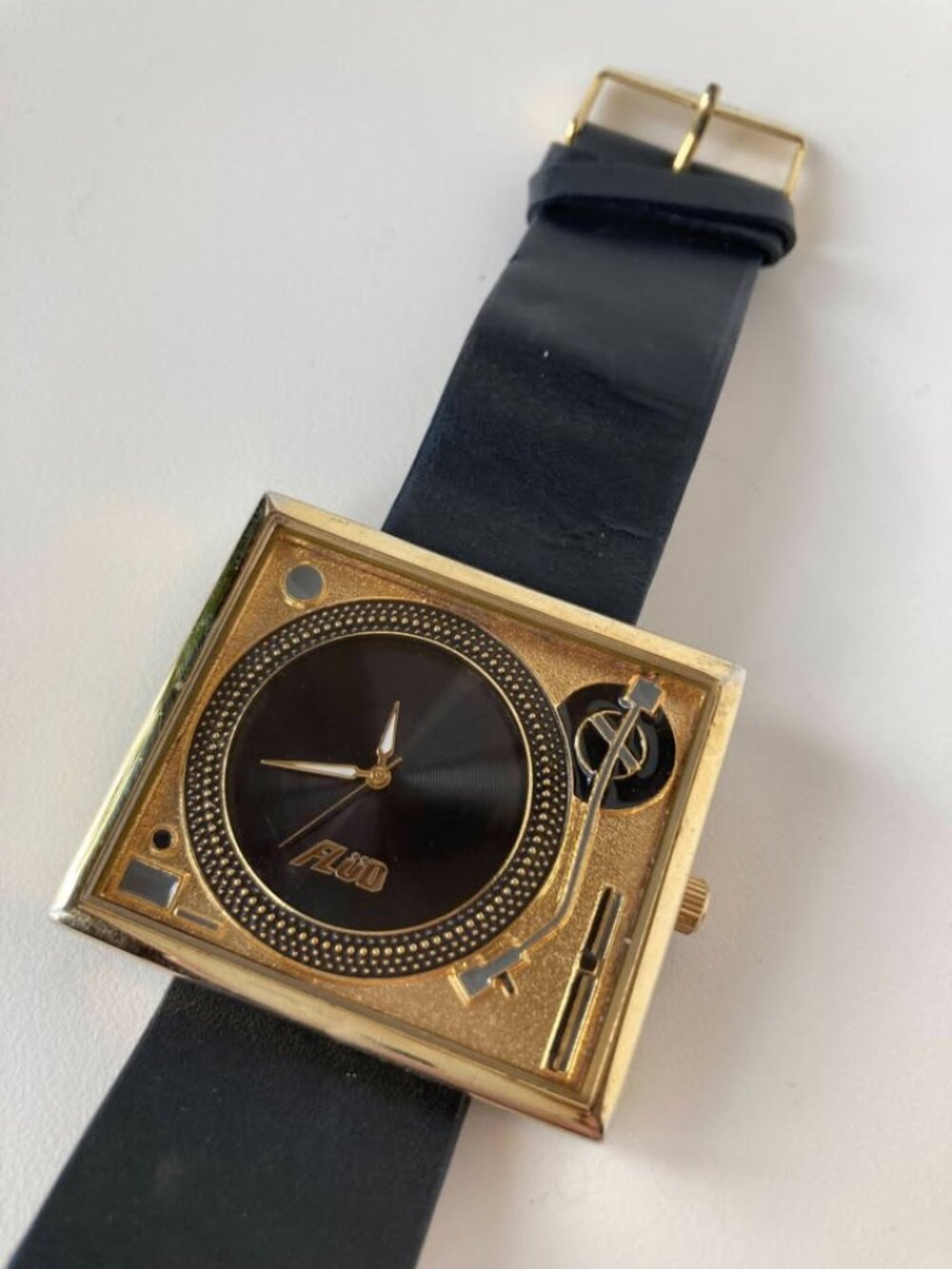 Rare - Flud Turntable Watch - Vintage - Gold, Black Band